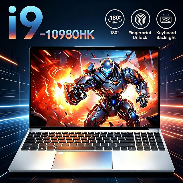 Intel Core i9-10980HK Gaming Laptop mit 15,6 Zoll Display, Windows 11, 16GB RAM und 1TB SSD in Silber - Bild 1