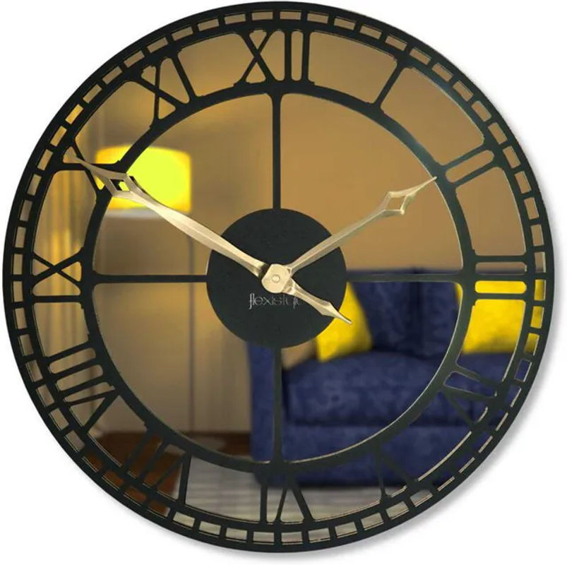 FLEXISTYLE Wanduhr aus Metall in Schwarz und Gold, runde analoge Design-Uhr mit geräuschlosem Schlagwerk, Durchmesser: 50 cm - Bild 1
