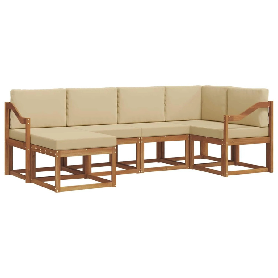 vidaXL Outdoor-Sofagarnitur L-Form aus Akazienholz mit 6 Kissen in Natur und Beige - Bild 2