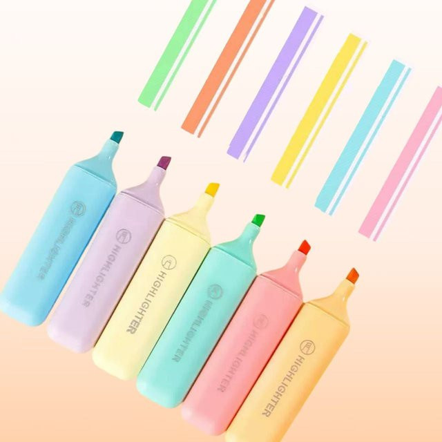 6-farbige Meißelspitzenmarker als Highlighter im Set mit transparenter Abdeckung für Schule und Büro - Bild 1