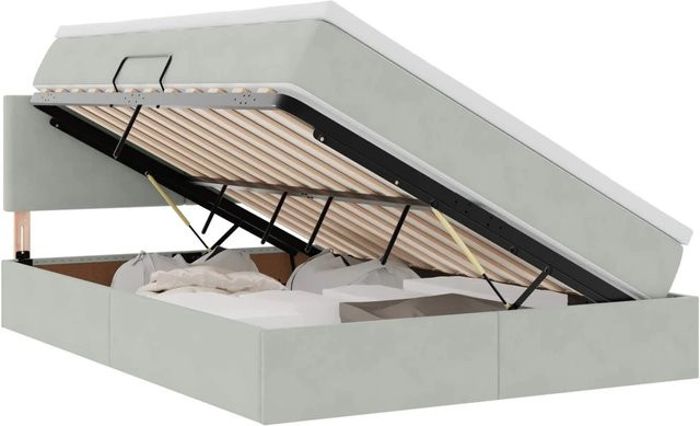 vidaXL Bett mit Stauraum und LED in Hellgrau aus Samt, B/T/H: 140 x 190 x 144 cm - Bild 1