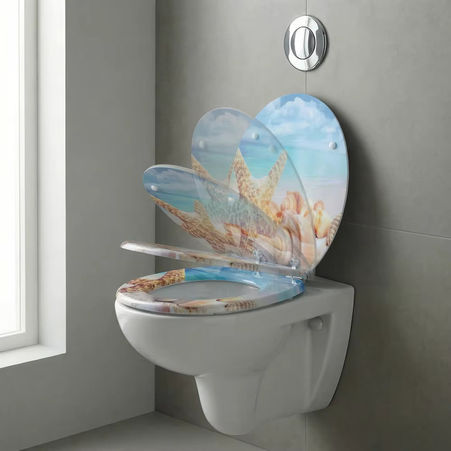 SAINOS WC-Sitz aus Holz mit Absenkautomatik in Oval, universeller Toilettensitz aus MDF mit Zinklegierungsscharnier, Mehrfarbig - Bild 3