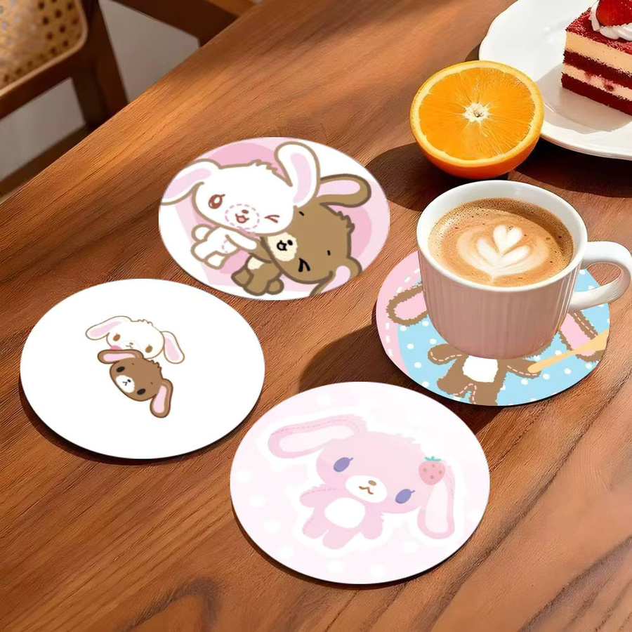 Kawaii Anime Sugarbunnies Untersetzer aus Holz, rund, Durchmesser: 10 cm, mehrfarbig - Bild 2