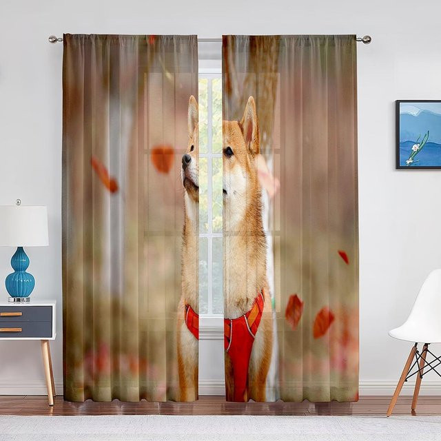 Transparente Tüll-Vorhänge mit Shiba Inu Hund Motiv von Super Six, Mehrfarbig, Breite: 100 cm, Höhe: 250 cm - Bild 1