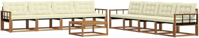 vidaXL Outdoor-Sofagarnitur 9-tlg. aus Akazienholz mit Textilene und Kissen in Natur und Creme - Bild 1