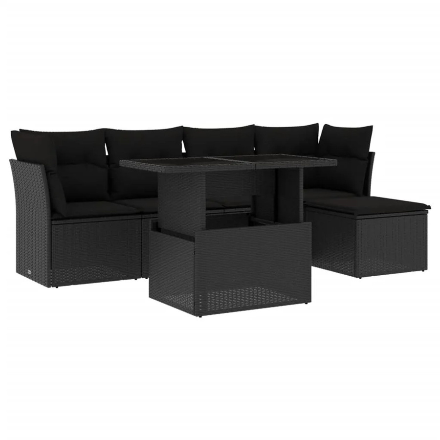 vidaXL 6-teilige Garten-Sofagarnitur in L-Form aus schwarzem Poly-Rattan mit Kissen und pulverbeschichtetem Stahlgestell - Bild 2