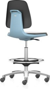bimos Arbeitsstuhl Labsit mit Sitz-Stop-Rollen, Stoff Sitzschale Blau, mit Fußring und Aluminiumfuß, Sitzhöhe: 56,0 - 81,0 cm - Bild 1