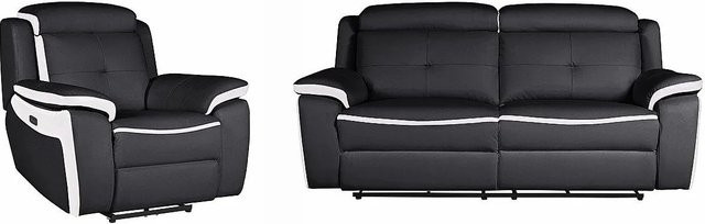 Vente-unique Couchgarnitur Angelique mit Sessel aus Leder in Schwarz-Weiß, Breite: 207 cm, Tiefe: 106 cm - Bild 1