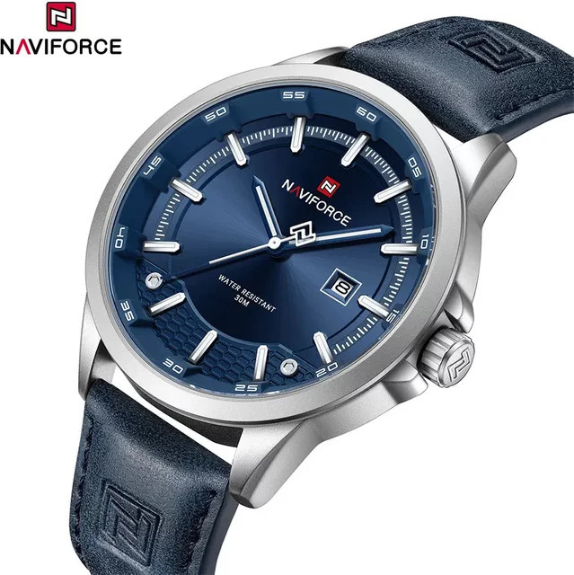NAVIFORCE Armbanduhr, Quarz, Lederarmband, Blau, Herren - Bild 1