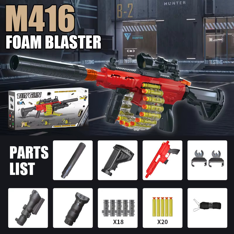 RonHam M416 Spielzeugpistole, Sturmgewehr, mit weichen Kugeln, Einzelschussfunktion, Rot - Bild 2