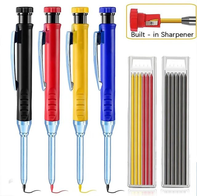 MROOFUL 2er-Set mechanische Carpenter-Bleistifte mit Anspitzer für die Holzbearbeitung, 2,8 mm Mine, Blau - Bild 1