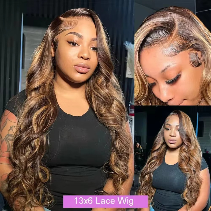 UVEOUS Echthaar Perücke, Lace Front, honigblond, glatt mit Body Wave, Damen - Bild 4