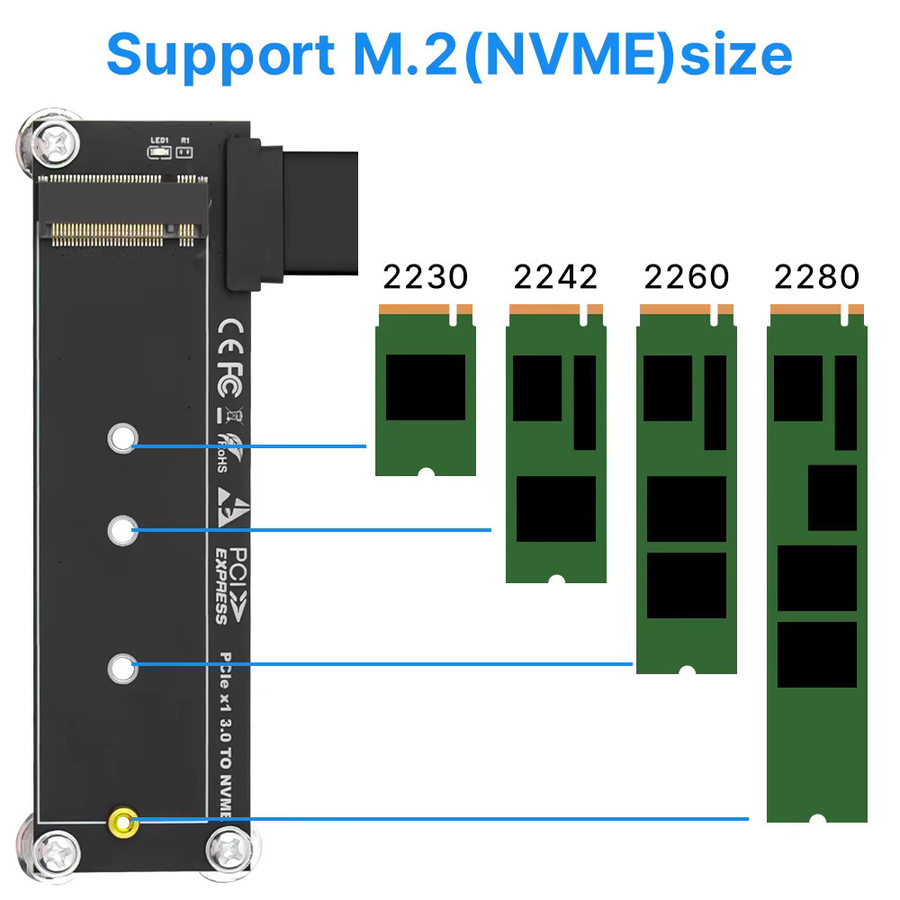 Fenvi PCI-E 3.0 x1 auf M.2 NVMe SSD Riser-Kartenadapter mit Verlängerungskabel in Schwarz für Desktop-PC - Bild 4