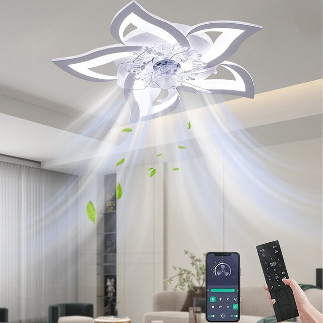 Lpnove Moderner LED-Deckenventilator in Weiß mit App-Fernbedienung für Schlafzimmer und Küche - Bild 1