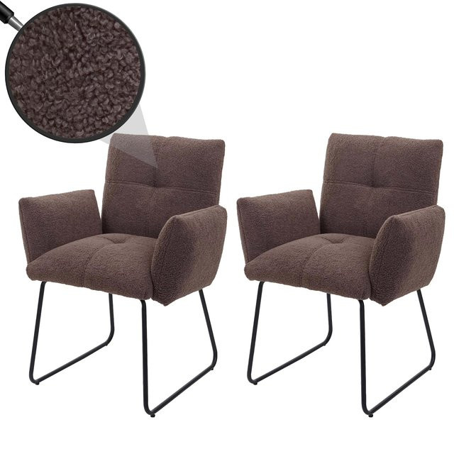6er-Set MCW Esszimmerstühle K34 mit Armlehnen aus braunem Bouclé Stoff und Metall im Lounge-Stil - Bild 1