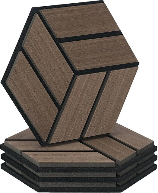 Homestyle4u Akustikpaneele Hexagon Wandpaneele aus Holz in Braun, 4 Stück, B: 30 cm, H: 26 cm - Bild 1