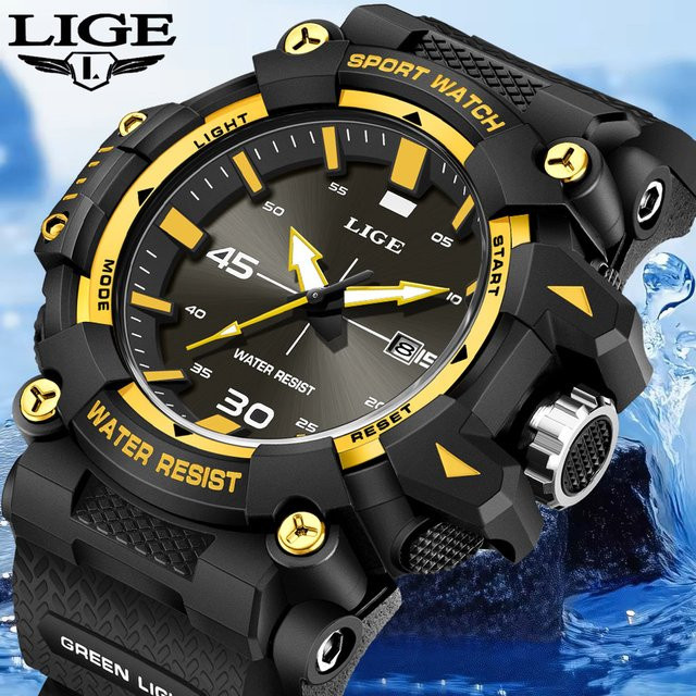 LIGE Chronograph, Quarz, Silikon, Schwarz, Herren - Bild 1