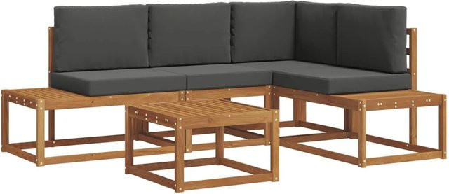 vidaXL Outdoor-Sofagarnitur 5-tlg. aus Akazienholz mit Kissen in Natur und Anthrazit - Bild 1