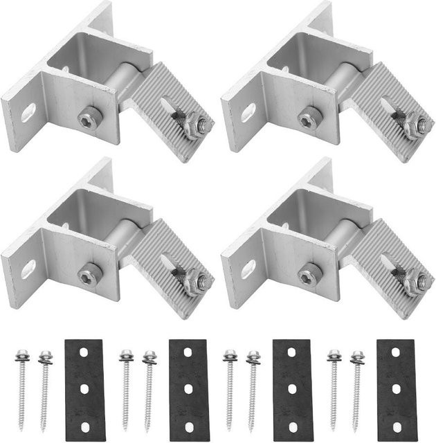 QDlihao Solar-PV-Halterung aus Aluminiumlegierung für die Dachmontage, 4 Stück, verstellbarer Neigungswinkel, grau - Bild 1
