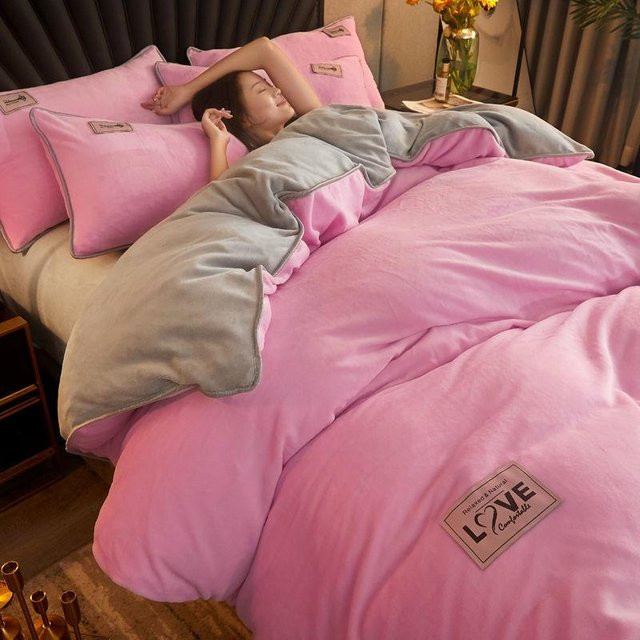 WTEMPO Bettbezug aus Flanell und Kristall-Samt in Pink, doppelseitig, B/H: 150 x 200 cm - Bild 1