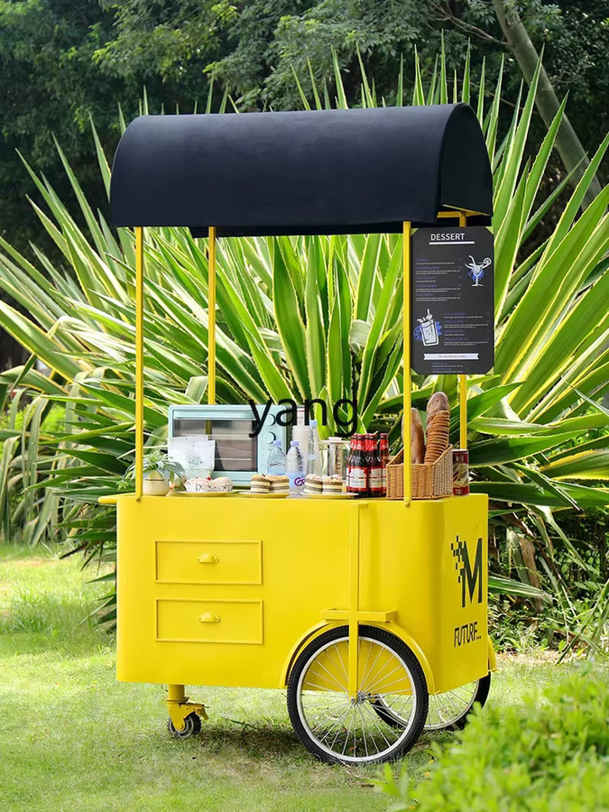 CX Commercial Street Multifunktionaler mobiler Fast-Food-Wagen für den Außenbereich, Gelber Metall-Standwagen mit modernem Design - Bild 2
