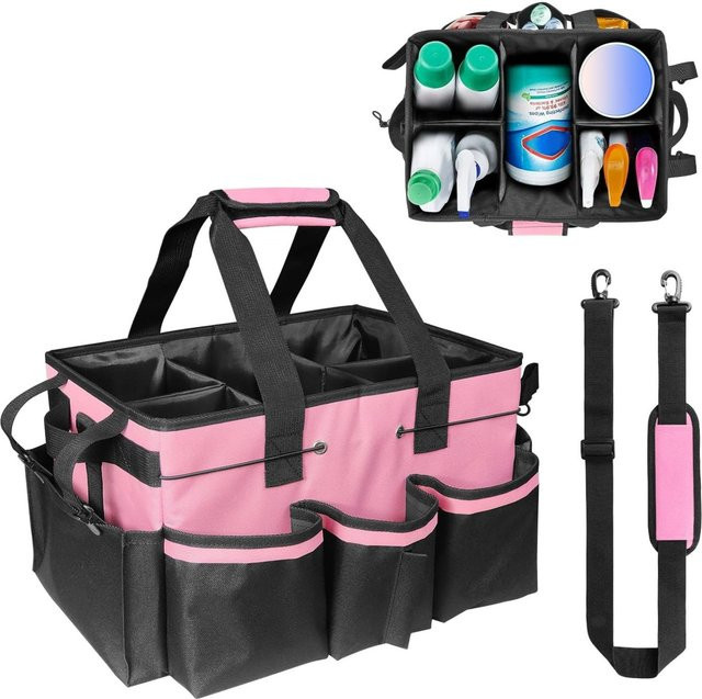XMSJ Reinigungs-Caddy-Tasche in Pink mit Griff und mehreren Fächern - Bild 1