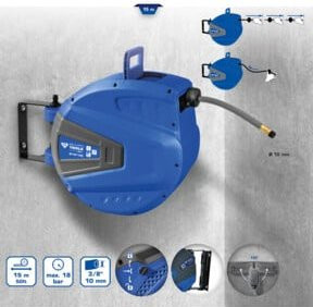 Brilliant Tools Automatischer Druckluftschlauch-Aufroller Wandmontage Blau, Schlauchdurchmesser: 10 mm, Schlauchlänge: 15 m - Bild 1