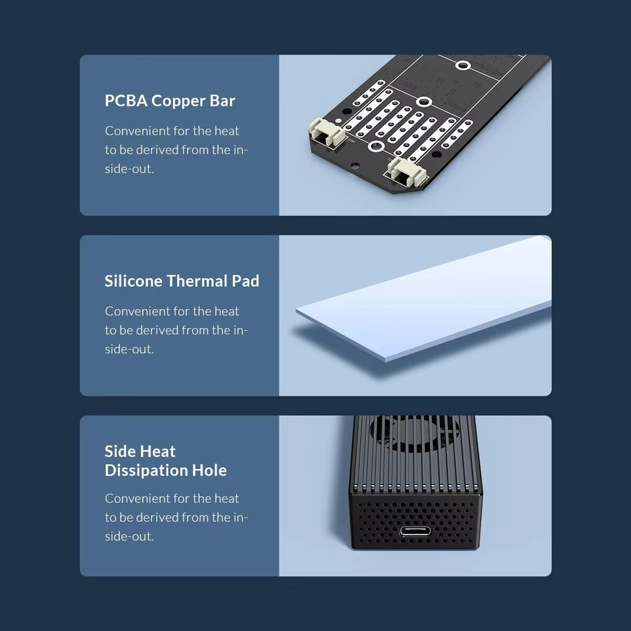 ORICO M.2 NVMe SSD-Gehäuse mit integriertem Lüfter, 20 Gbit/s, USB-C, Schwarz - Bild 4