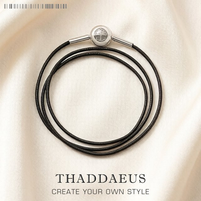 Thaddaeus Halskette, gewachste Baumwolle, schwarz, 925 Sterlingsilber, Unisex - Bild 1