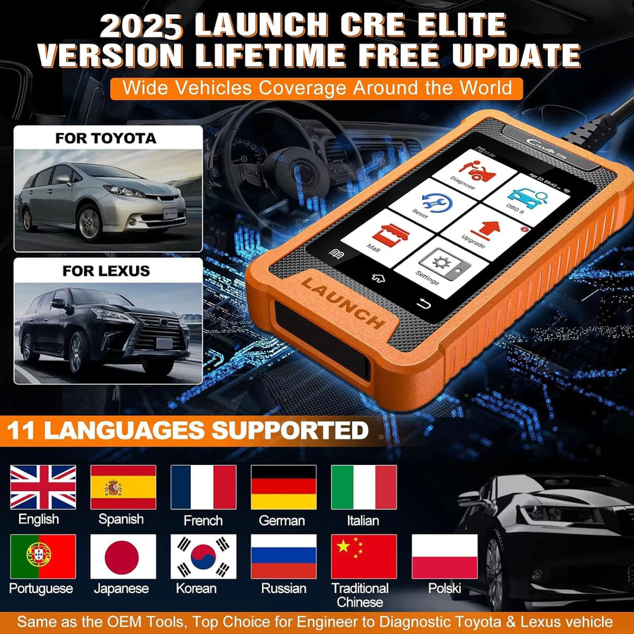 LAUNCH X431 Creader Elite Diagnosegerät für AUDI mit Vollsystem-Diagnose, OBD2 Scanner und bidirektionaler ECU-Codierung in Rot und Orange - Bild 5