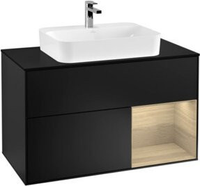V&B Finion Waschtischunterschrank Wandmontage mit LED-Beleuchtung und Regalelement, Blau Lackiert, Breite: 100 cm - Bild 1