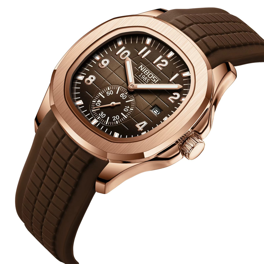NIBOSI Armbanduhr Quarz, Edelstahl, Schwarz, Roségold, Herren - Bild 4