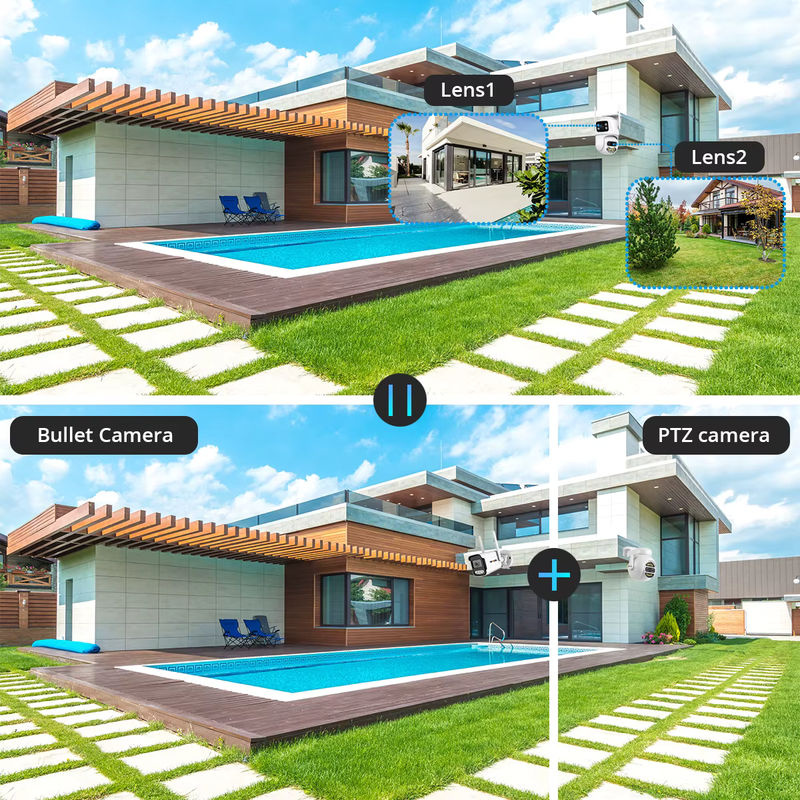 TPTEK WIFI IP-Kamera 9MP PTZ Outdoor 4K Drei-Linsen-Sicherheitskamera mit KI-Menschenerkennung und ICsee App in Weiß - Bild 2
