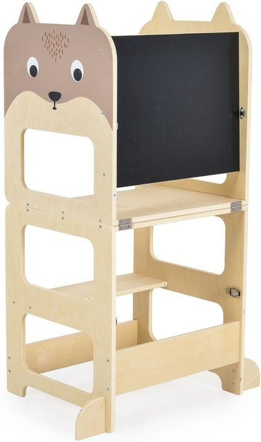 Moni Kinder Holz-Lernturm 3 in 1 Schreibtisch mit Bank und Zeichentafel in Braun - Bild 1