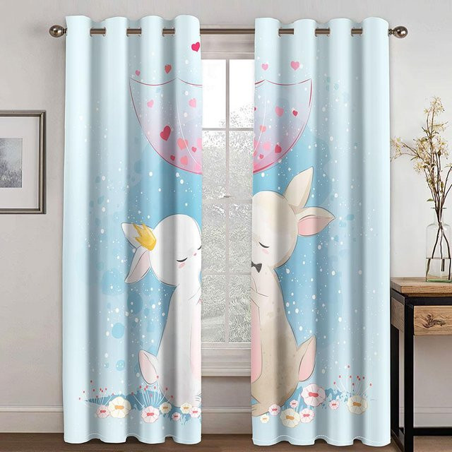 Hasen Vorhänge mit Cartoon Tier-Motiv für Kinderzimmer und Wohnzimmer, 2er Set, Blau, B/H: 50 x 130 cm - Bild 1