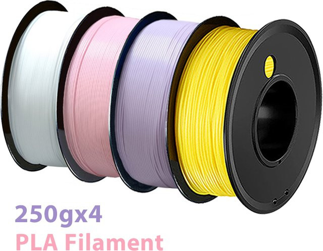 3D Maliang PLA Filament 1,75mm für FDM 3D-Druck, 4x 250g, Farben: Gelb, Weiß, Rosa, Lila - Bild 1