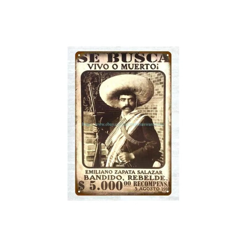 Cottage-Shops Metall-Blechschild Emiliano Zapata Mexiko-Geschichte Vintage Aluminium B: 20,0 cm, H: 14,0 cm, T: 1,0 cm, Mehrfarbig - Bild 2