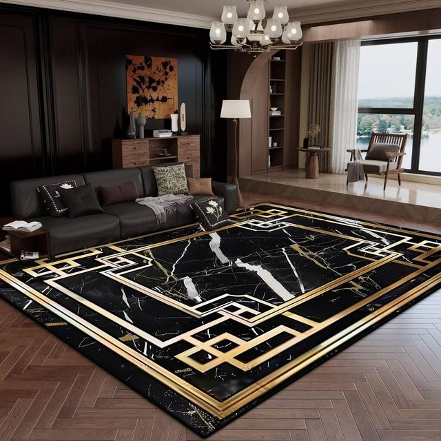 Karpetti Teppich in Schwarz-Gold, modern und waschbar, B/T: 100 x 120 cm - Bild 1