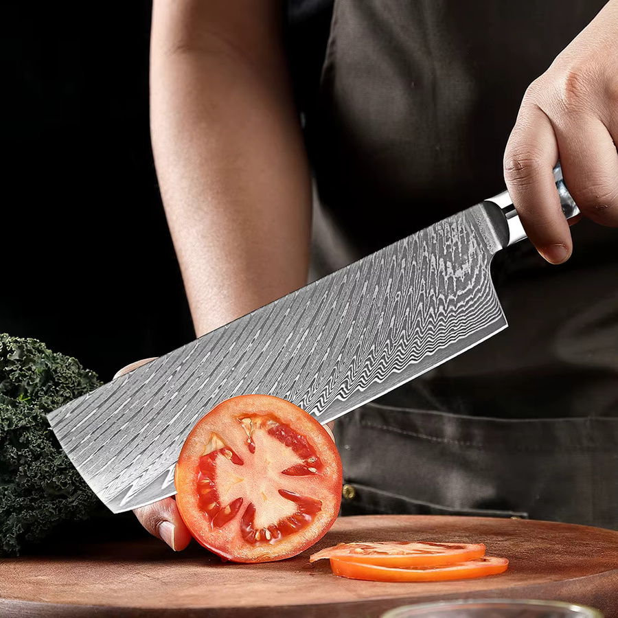 XITUO Nakiri-Messer aus Damaszener Stahl mit Holzgriff, 17,78 cm, Mehrfarbig - Bild 6