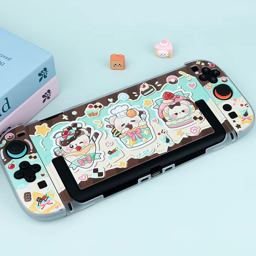 Bandai Schutzhülle mit Bären-Dessert-Print für Nintendo Switch 2 OLED, halbtransparente Hartschale in Multicolour, kratzfest und schlank - Bild 3