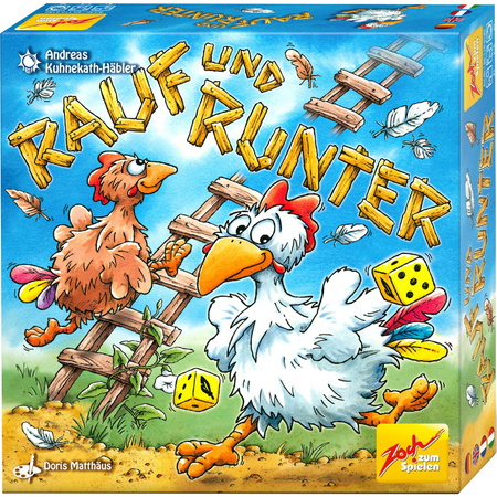 Rauf und runter Brettspiel von Zoch – Buntes Würfelspiel zum Thema Hühnerhof