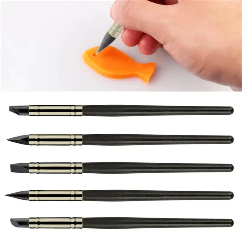 5er Set Silikon Modellierwerkzeuge für Ton, Keramik und Nail Art in Schwarz - Bild 3