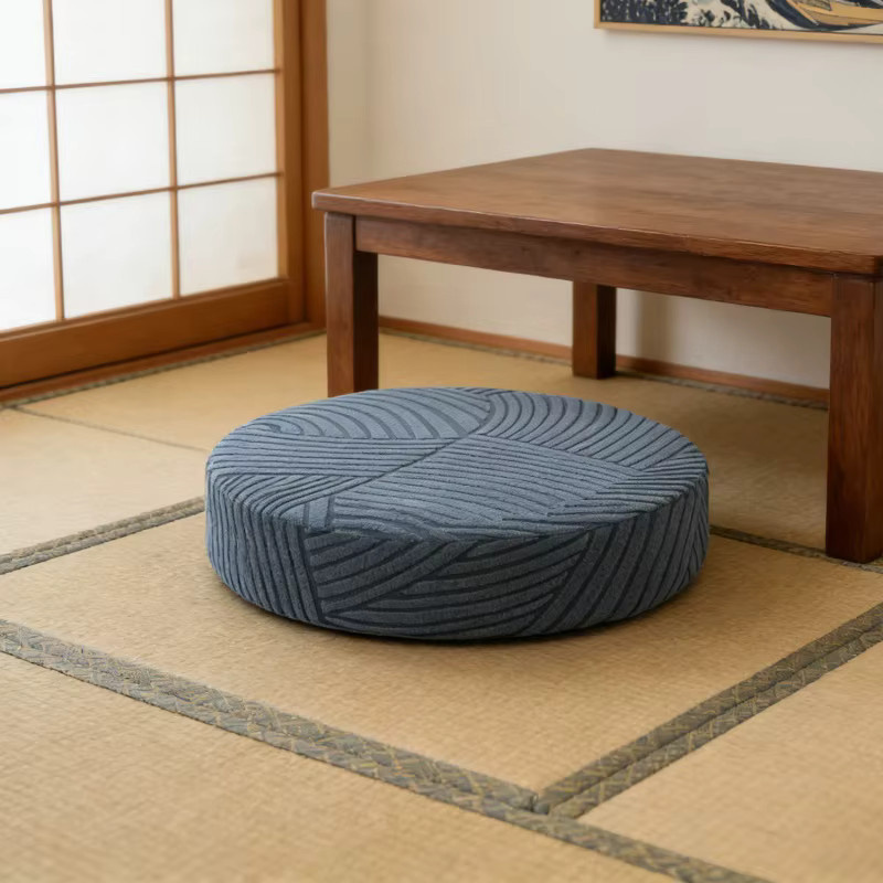 WANERQU Dehnbarer runder Hockerbezug in Blau für Tatami und Stühle - Bild 3