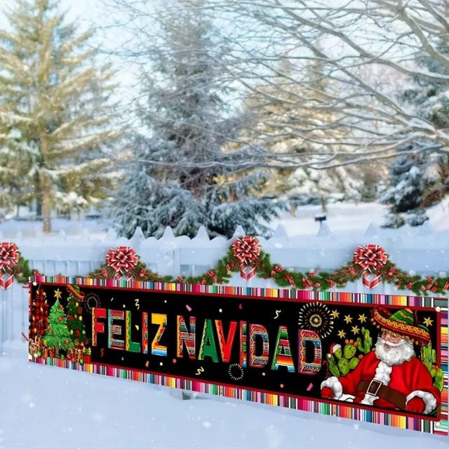 VIKAMA Frohe Weihnachten Banner in Mehrfarbig als Partydeko und Gartenparty Hintergrunddekoration - Bild 1