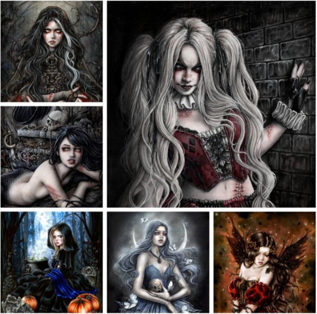 Potdemiel Malen nach Zahlen Set Gothic Vampir und Hexe auf Leinwand für DIY Kunstprojekte - Bild 1