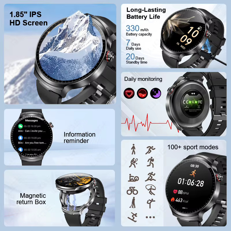 LIGE 2-in-1 Smartwatch und TWS Bluetooth Kopfhörer mit 1,85 Zoll Display, Herzfrequenzmesser und Telefonfunktion in Schwarz oder Silber - Bild 5