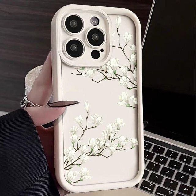 Stoßfeste Silikonhandyhülle mit weißem Magnolienmuster für iPhone 11 bis iPhone 16 Pro Max von Yiran Bag - Bild 1