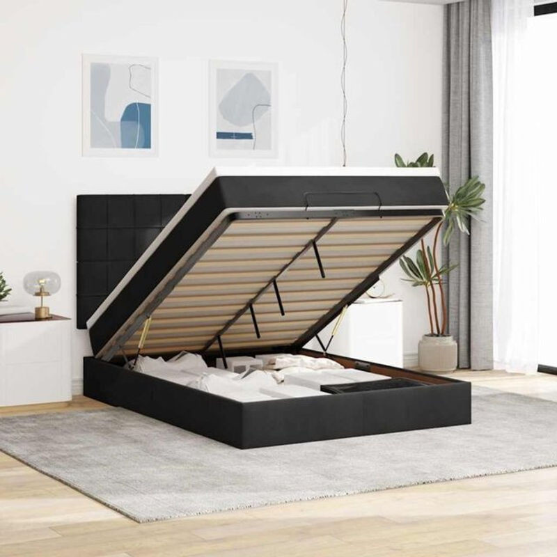 Vidaxl Ottoman Polsterbett mit Matratze und LED in Schwarz aus Samt, B/T/H: 140 x 190 x 128 cm - Bild 1