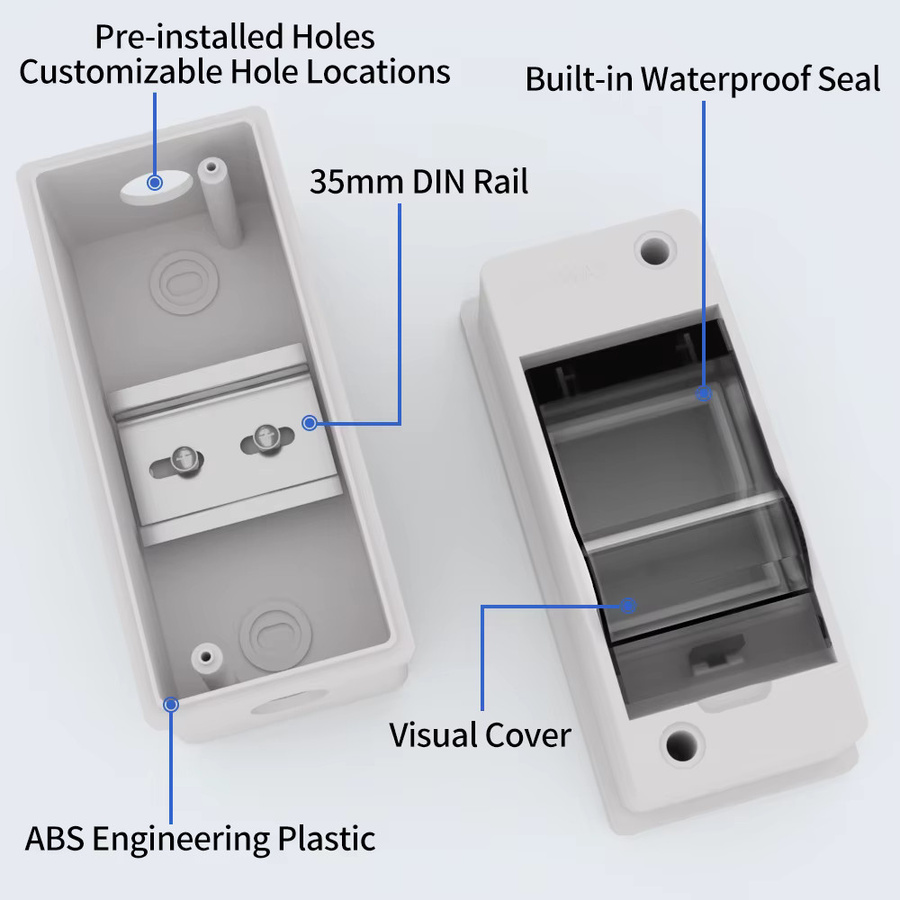 GTRIC Verteilerkasten HT-Serie Anschlusskasten 2/3-Wege aus Kunststoff, IP65 wasserdicht, mit Klemmen und DIN-Schiene für den Outdoor-Bereich - Bild 2