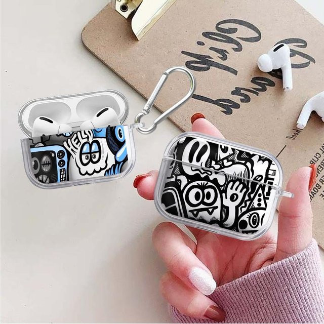 Schwarze Graffiti-Schutzhülle für Apple AirPods 1, 2, 3 und Pro/Pro 2 in Transparent-Optik - Bild 1